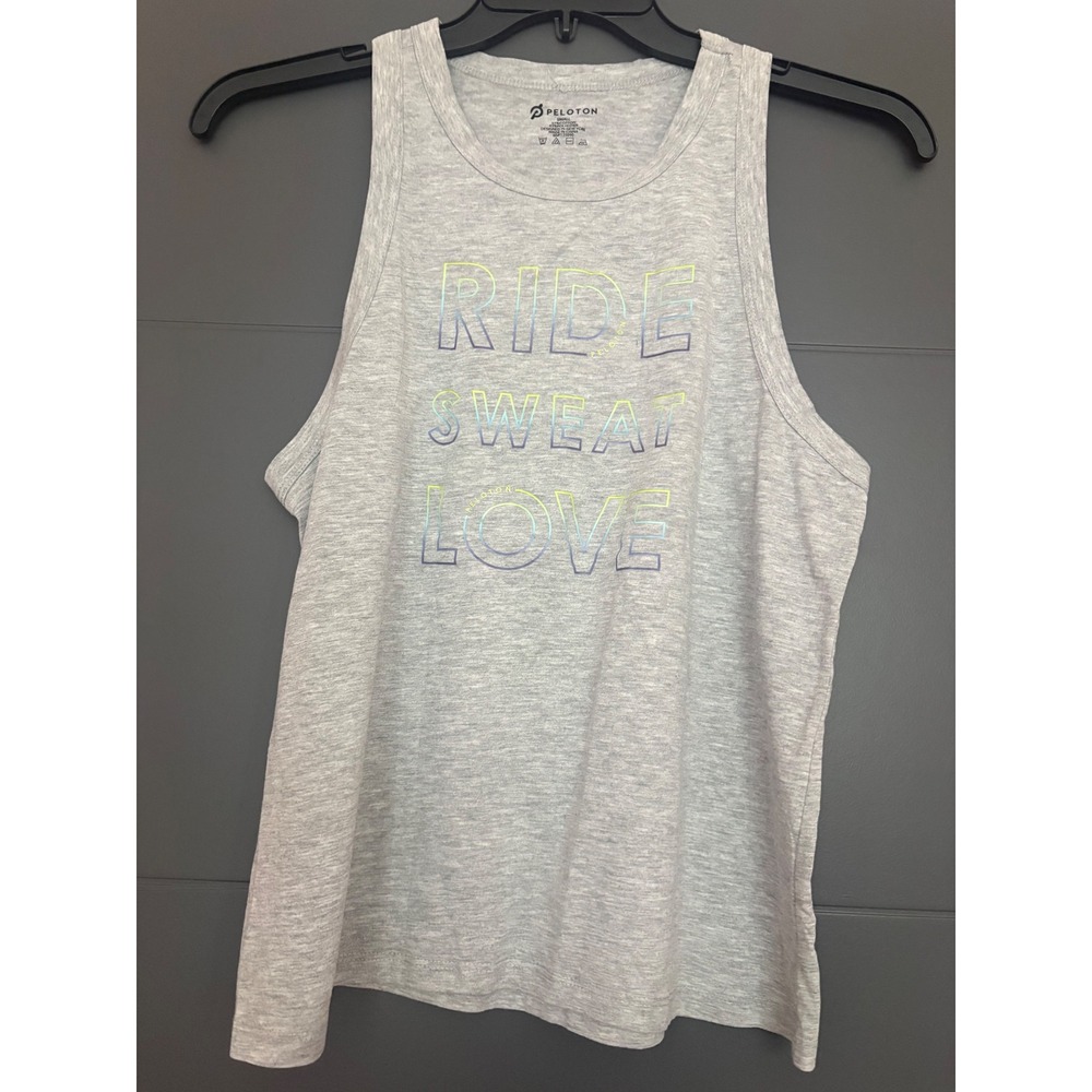 Peloton Womens Small Gray Ride Sweat Love Graphic Racerback‎ Tank Top Activewear